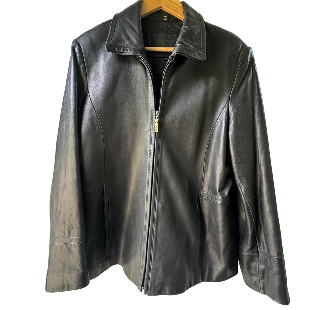 Vintage‎ 90s Black Leather Moto Zip Jacket Minimalist Womens XL